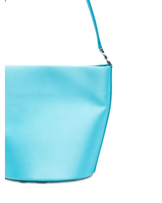 Self-Portrait Blue Floral-Keychain Satin Bucket Bag