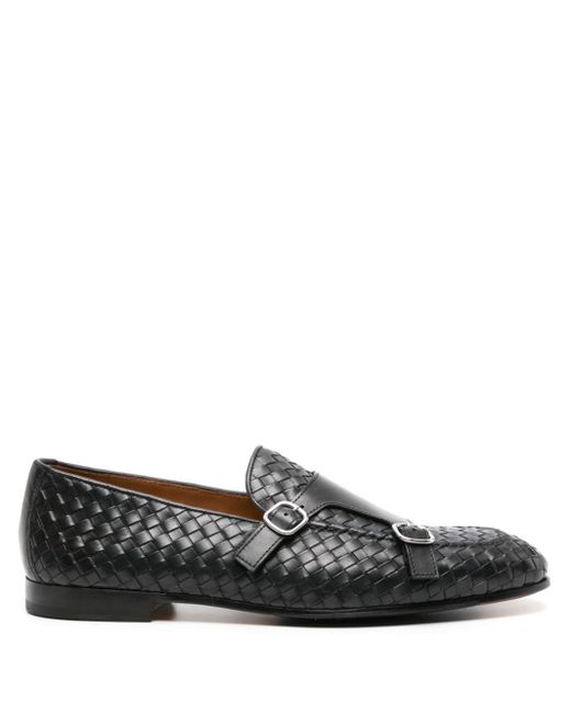 Doucal's Black Interwoven Leather Monk Shoes for men
