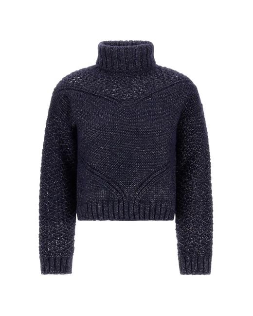 Herno Blue Rollkragenpullover Mit Lochstrick