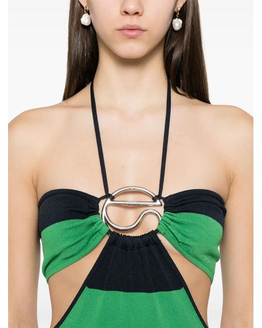 Coperni Green Knitted Striped Midi Dress