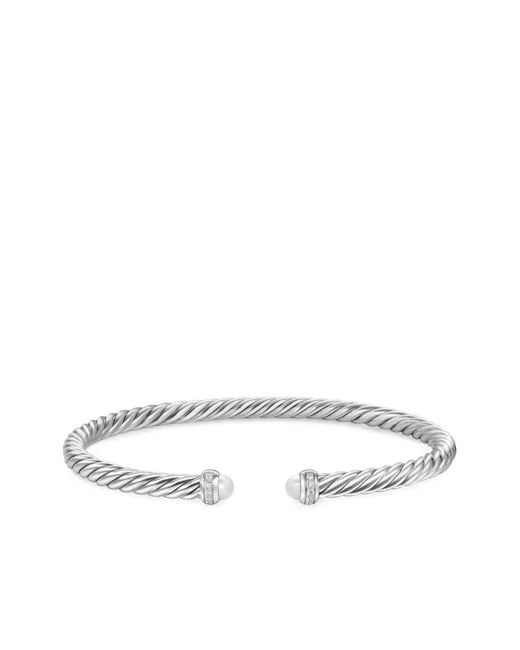 David Yurman White Sterling Cablespira Pearl And Diamond Bracelet (4Mm)