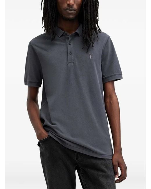 AllSaints Black Reform Logo-Embroidered Piqué Polo Shirt for men
