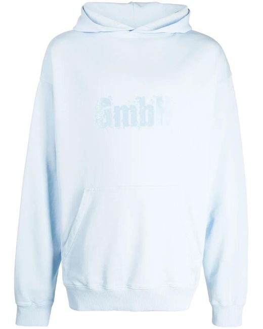 GmbH Blue Logo-Print Cotton Hoodie for men