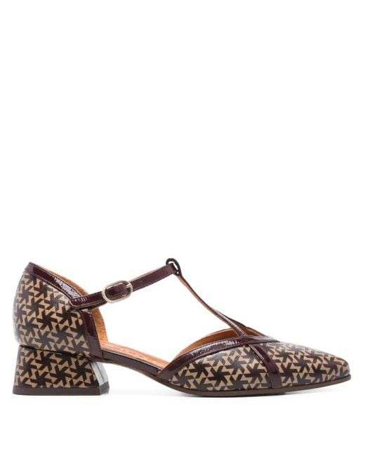 Chie Mihara Brown 35Mm Geometric-Print T-Bar Pumps