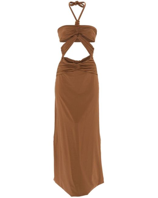 Maygel Coronel Brown Migramah Cut-out Maxi Dress