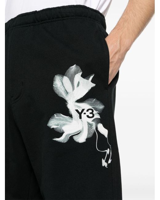 Y-3 Black Floral-print Track Pants for men