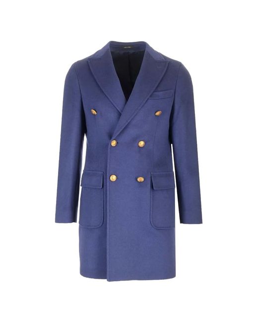 Al Duca D'aosta Blue Double-Breasted Coat for men