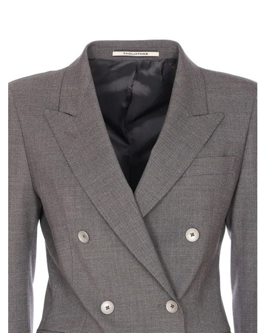Tagliatore Gray Double-Breasted Wool Blazer