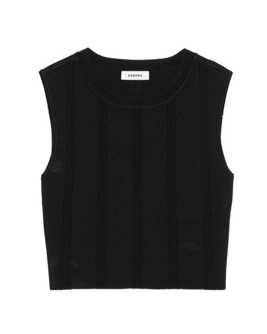 Sandro Black Crew-Neck Crop Top