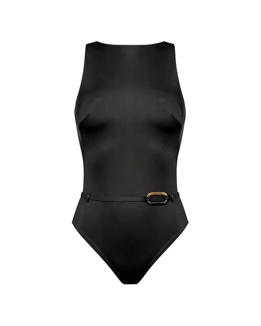 Maryan Mehlhorn Black Belted Sleeveless Swimsuit