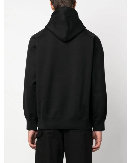 Sacai Black Cotton Drawstring Hoodie for men