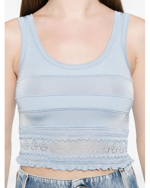 Sandro Blue Pointelle Knit Crop Top