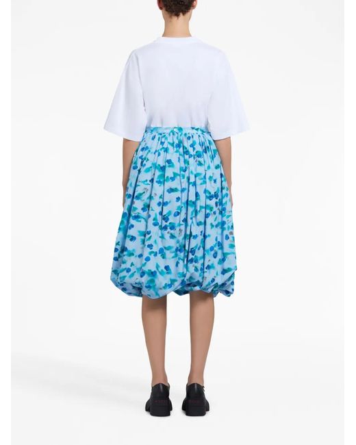 Marni Blue Floral-Print Peplum Midi Skirt