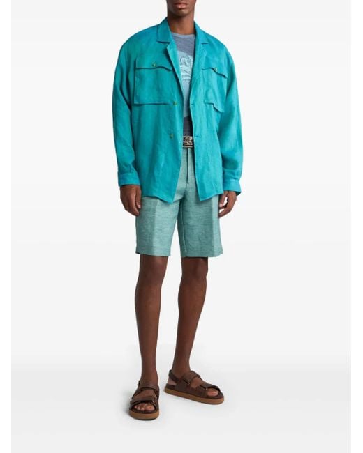 Etro Blue Linen Shorts for men