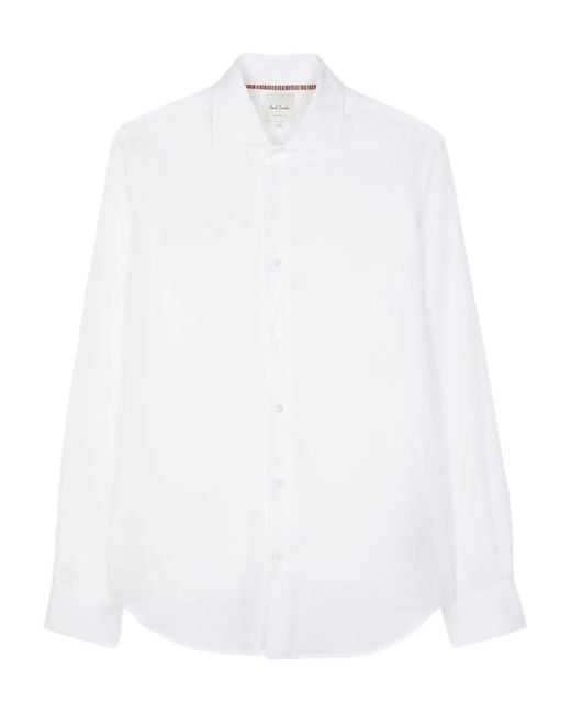 Paul Smith White Long-Sleeve Linen Shirt for men