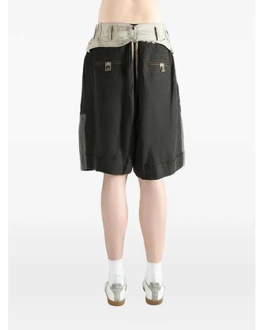 Ziggy Chen Green Short En Lin À Empiècements for men