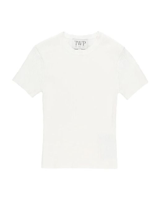 Top de canalé de manga corta Twp de color White