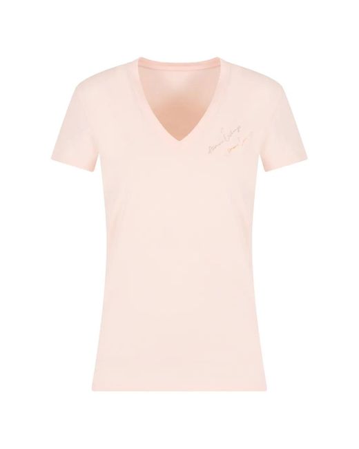 ARMANI EXCHANGE Pink Logo-Embroidered V-Neck T-Shirt