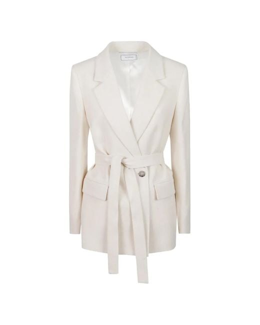 Peserico White Belted Notch-Lapel Jacket