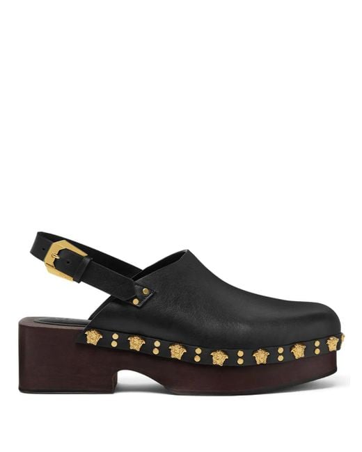Versace Black Studded Stack Clogs
