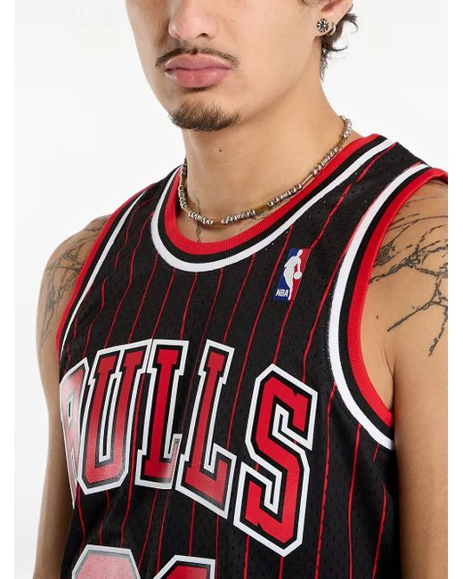 Mitchell & Ness Red 1995-96 Nba Chicago Bulls Swingman Dennis Rodman Striped Tank Top for men