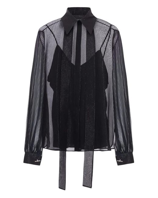 Max Mara Black Striped Silk Chiffon Blouse