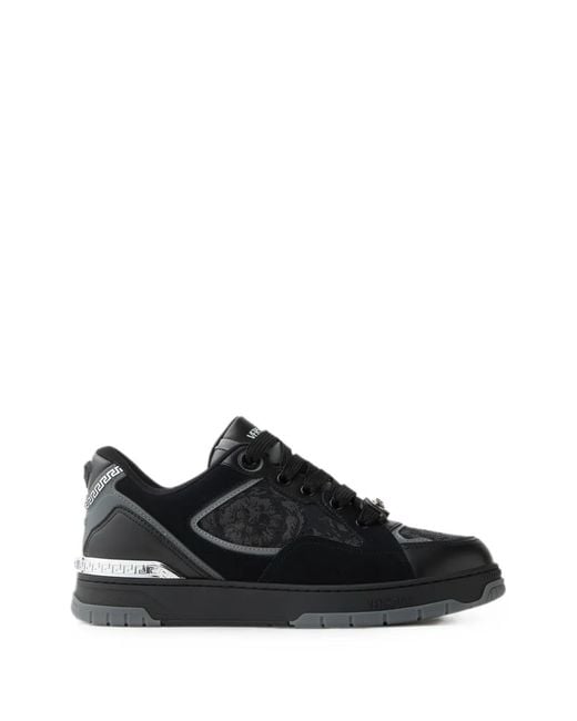 Versace Black Biggie Basket Jacquard Leather Sneakers for men