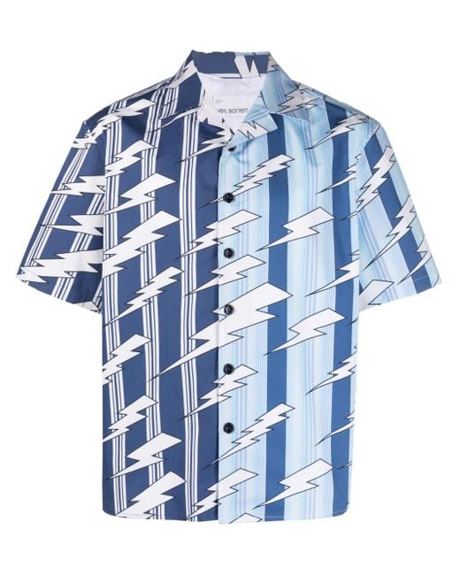 Neil Barrett Blue Thunderbolt-print Short-sleeve Shirt for men