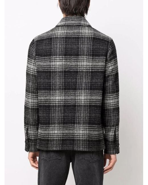 AMI Black Checked Button-Up Shirt Jacket for men