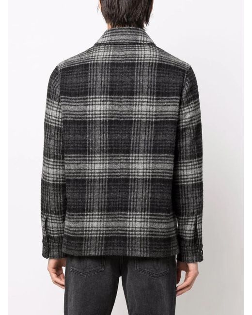 AMI Black Checked Button-Up Shirt Jacket for men