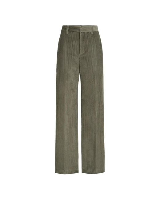 Brunello Cucinelli Green Cotton Corduroy Loose Trousers With Monili