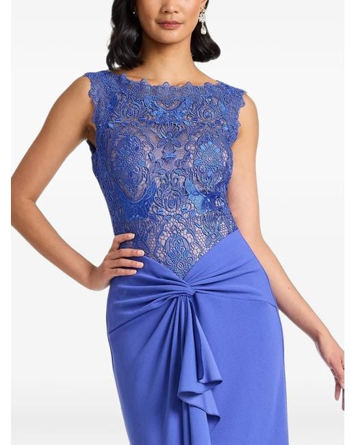Tadashi Shoji Blue Evelise Lace-Bodice Draped Maxi Dress
