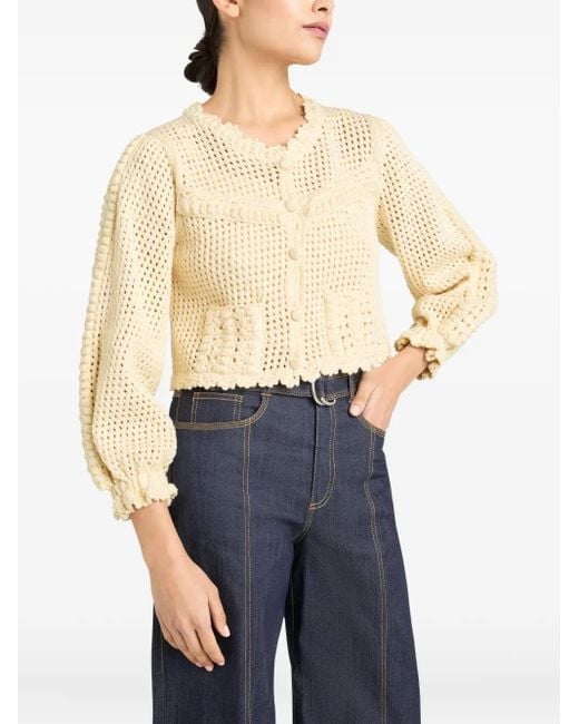 Cinq À Sept Natural Gehäkelter Cardigan mit Puffärmeln