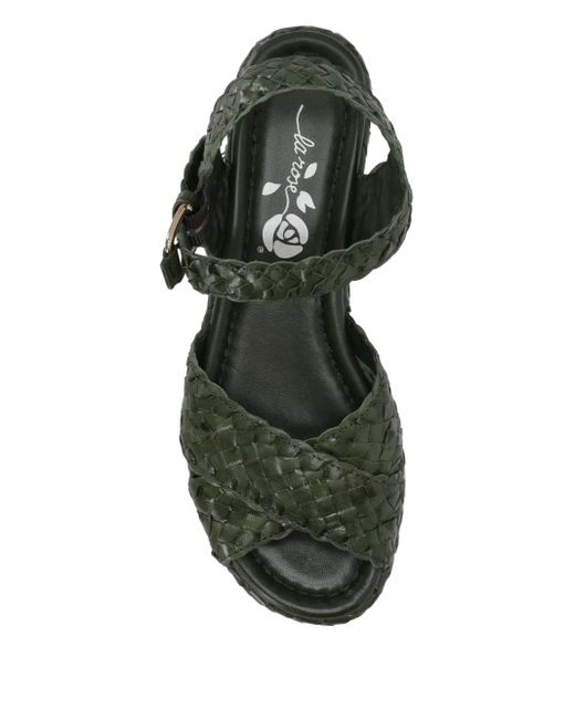 LA ROSE Green Woven Wedge Sandals