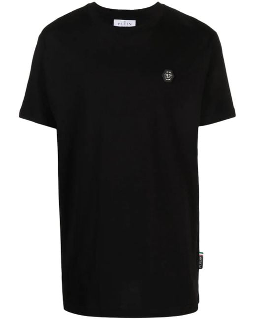 Philipp Plein Black Skull&Bones-Print Cotton T-Shirt for men