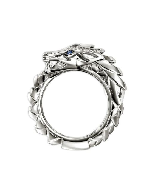 John Hardy Metallic Sterling Naga Diamond And Sapphire Ring