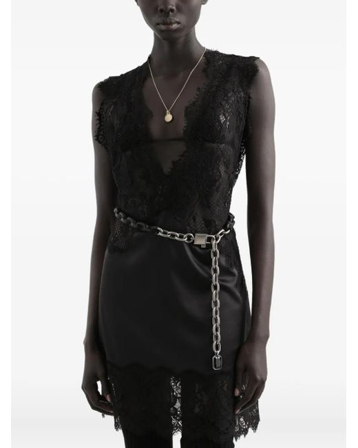 Dolce & Gabbana Black Lace-Trimmed Slip Mini Dress
