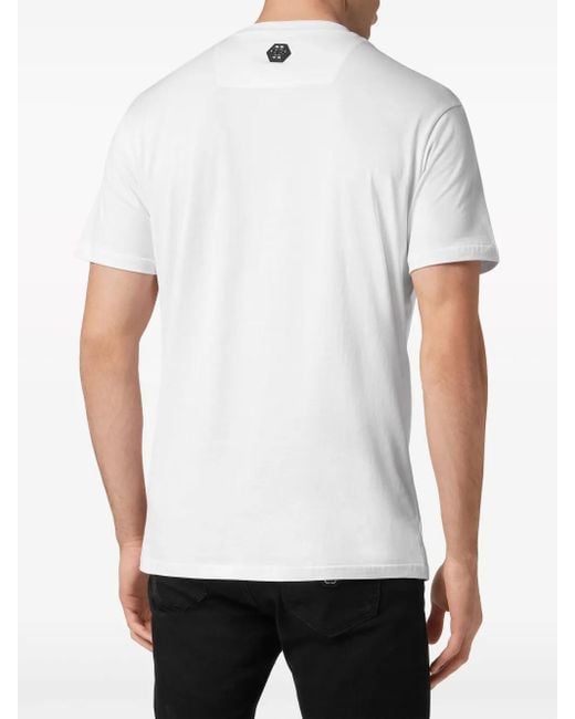 Philipp Plein White Crystals Skull Cotton T-Shirt for men