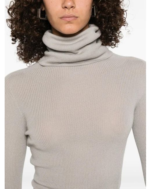 Rick Owens White Ribbed-Knit Turtleneck Sweater
