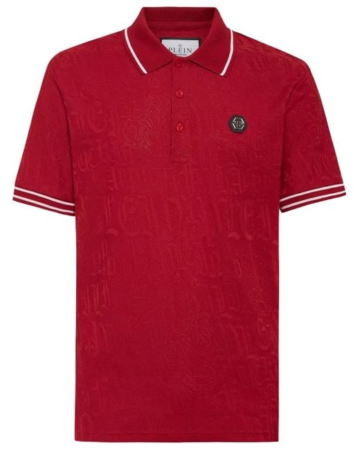 Philipp Plein Red Jacquard Monogram Polo Shirt for men