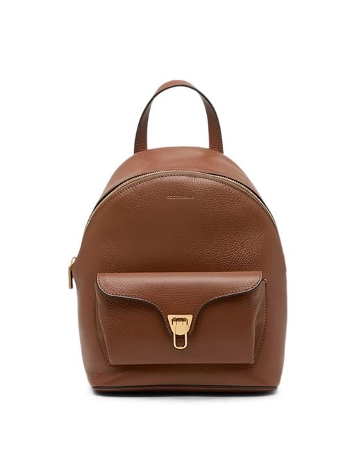 Coccinelle Brown Beat Generation Logo-Print Pebbled-Leather Backpack