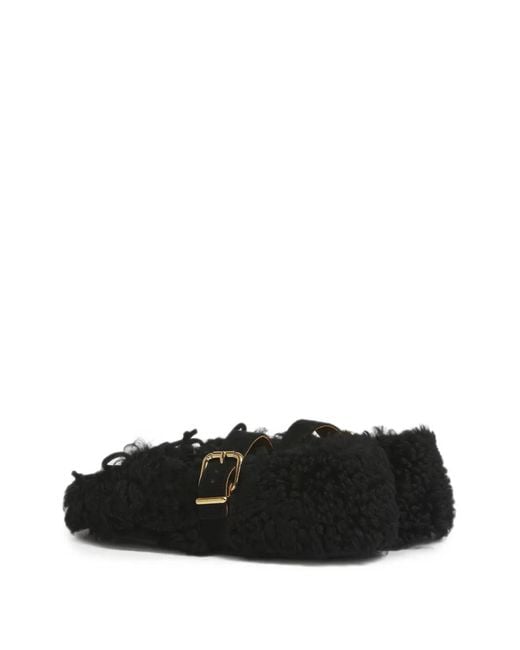 Marni Black Shearling Ballerinas With Buckle