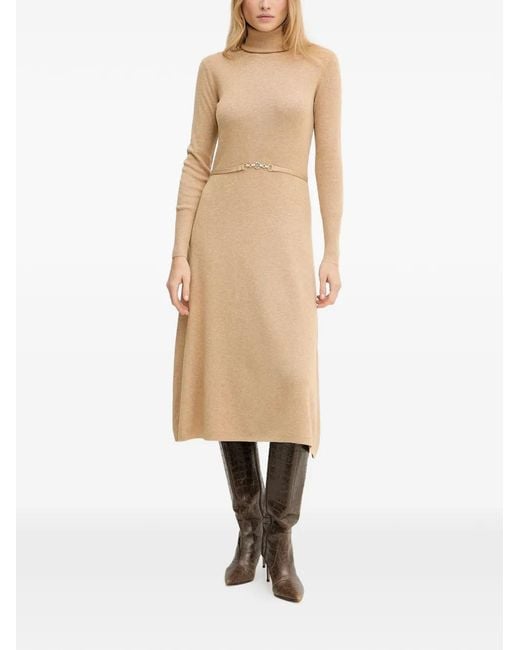Fracomina Natural Verziertes Kleid mit Rollkragen