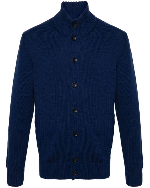 Zanone Blue Ribbed-knit Cotton Cardigan for men