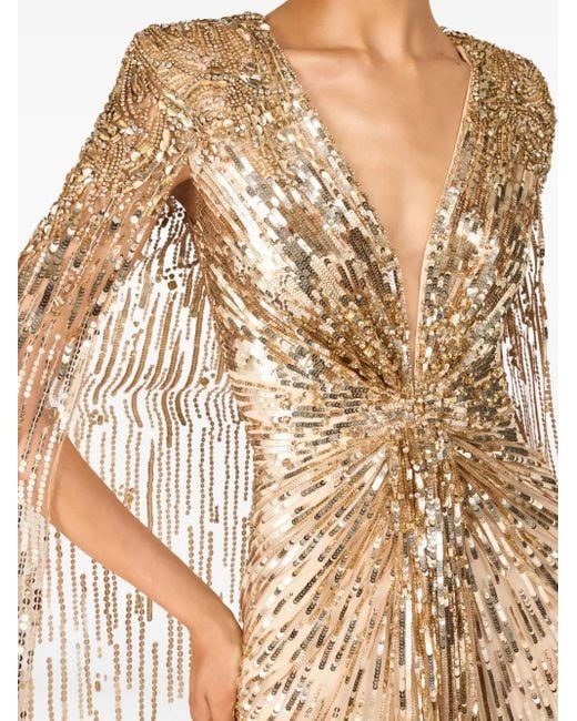Jenny Packham Lotus Cape-effect Embellished Tulle Gown in Natural | Lyst