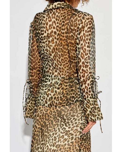 Ganni Multicolor Animal Print Long Sleeve Blouse