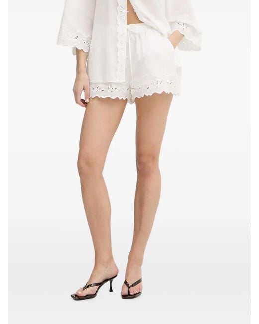 Bardot White Aleria Broderie-Anglaise Scalloped Mini Shorts