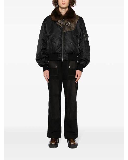 ANDERSSON BELL Faux-fur Collar Leather-patch Bomber Jacket in