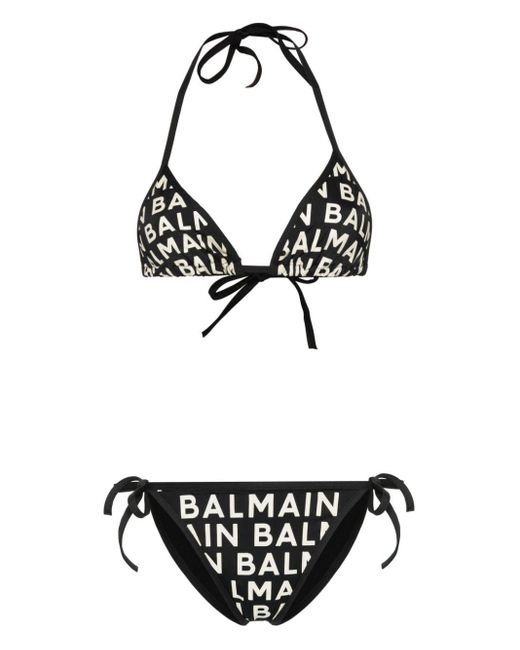 Bikini à logo imprimé Balmain en coloris Black
