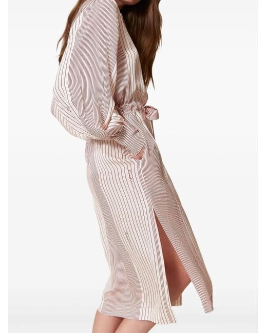 Twinset Natural Midi Satin Shirt Dress